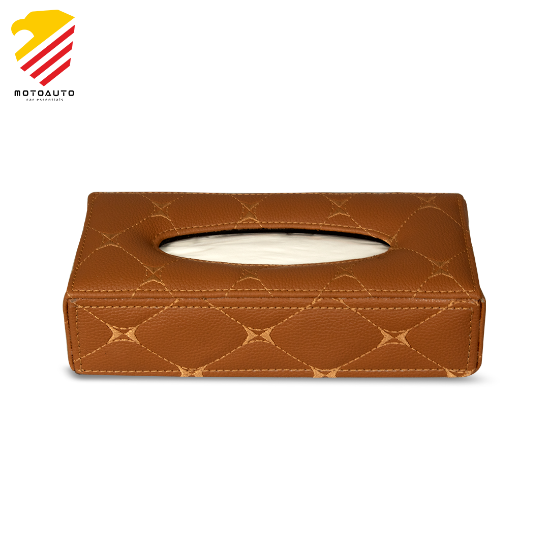 Tissue Box for Car, Office, Home Tan/Tan (Quilted)